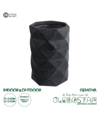 GloboStar® Artificial Garden GENOVA 20725 Επιδαπέδιο Πολυεστερικό Τσιμεντένιο Κασπώ Γλάστρα - Flower Pot Μαύρο Φ40 x Υ90cm